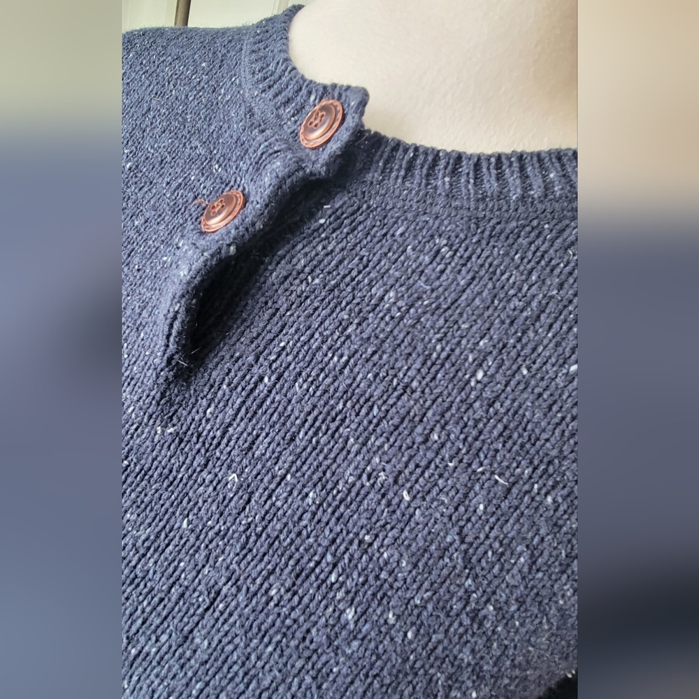 90s Vintg Eddie Bauer Heanly Sweater Women's L Navy Silk Cotton Linen Wool Cozy - Picture 8 of 12